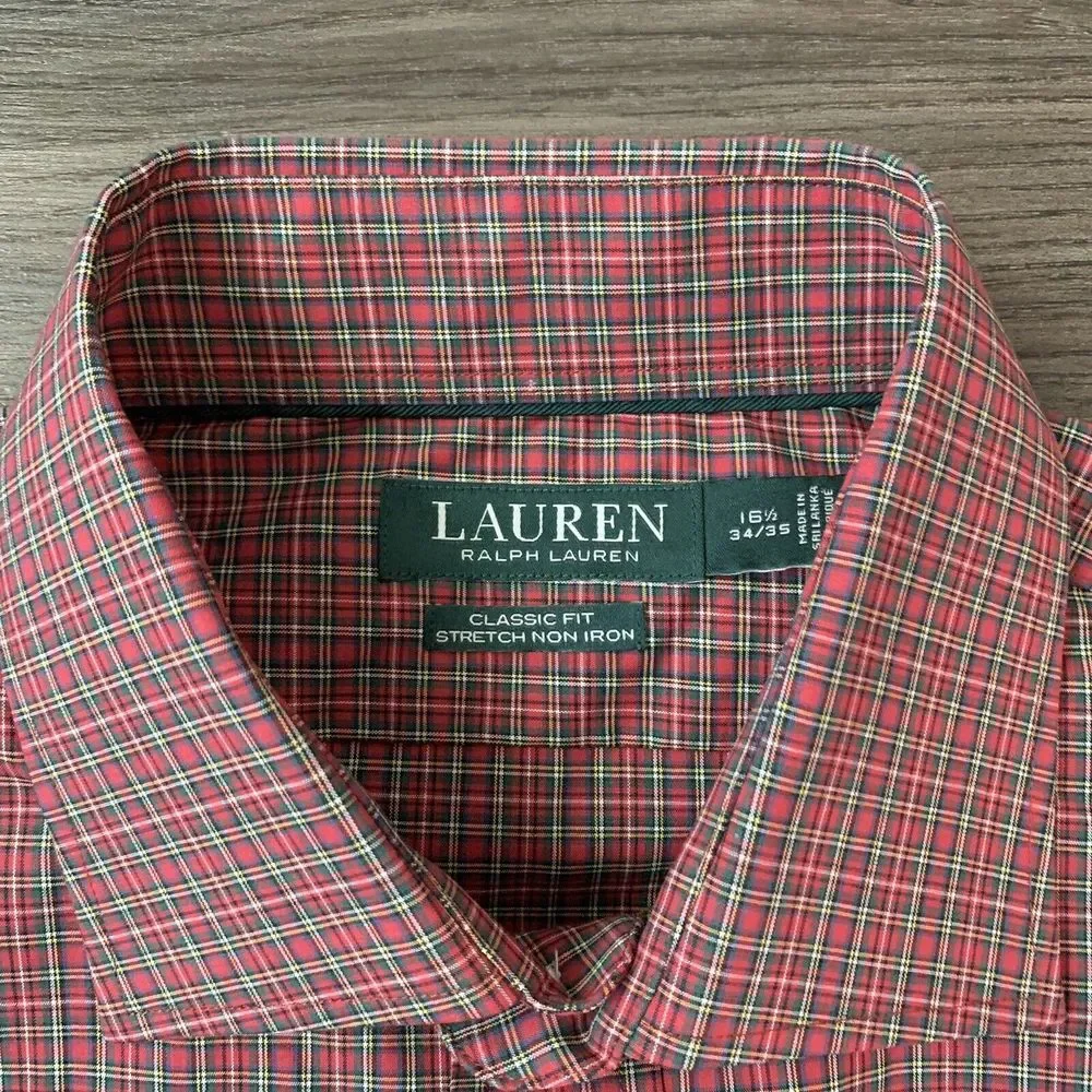 Lauren Ralph Lauren‎ Red Plaid Button Down Shirt Mens Size 16.5- 34/35 - Picture 3 of 8